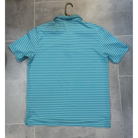 ADIDAS Golf Polo Mens Large Aqua Blue Stripe Short Sleeve Performance Shirt - Picture 6 of 6